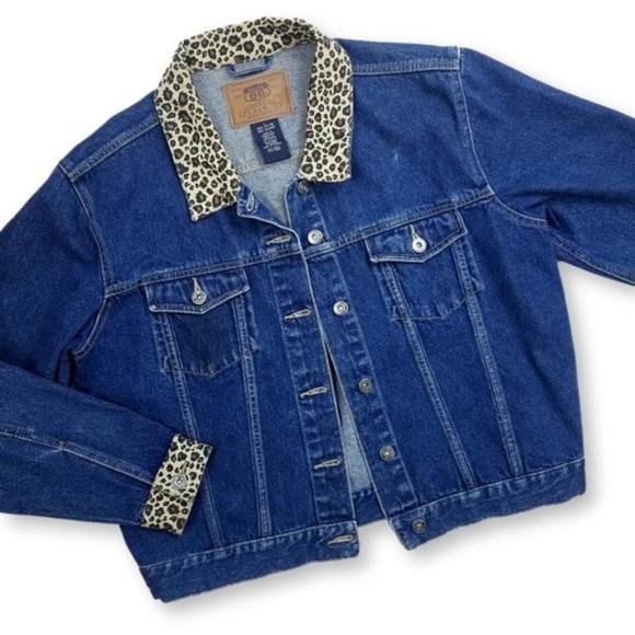 Route 66 Jackets & Blazers - Leopard Print Denim Jean Jacket Large L